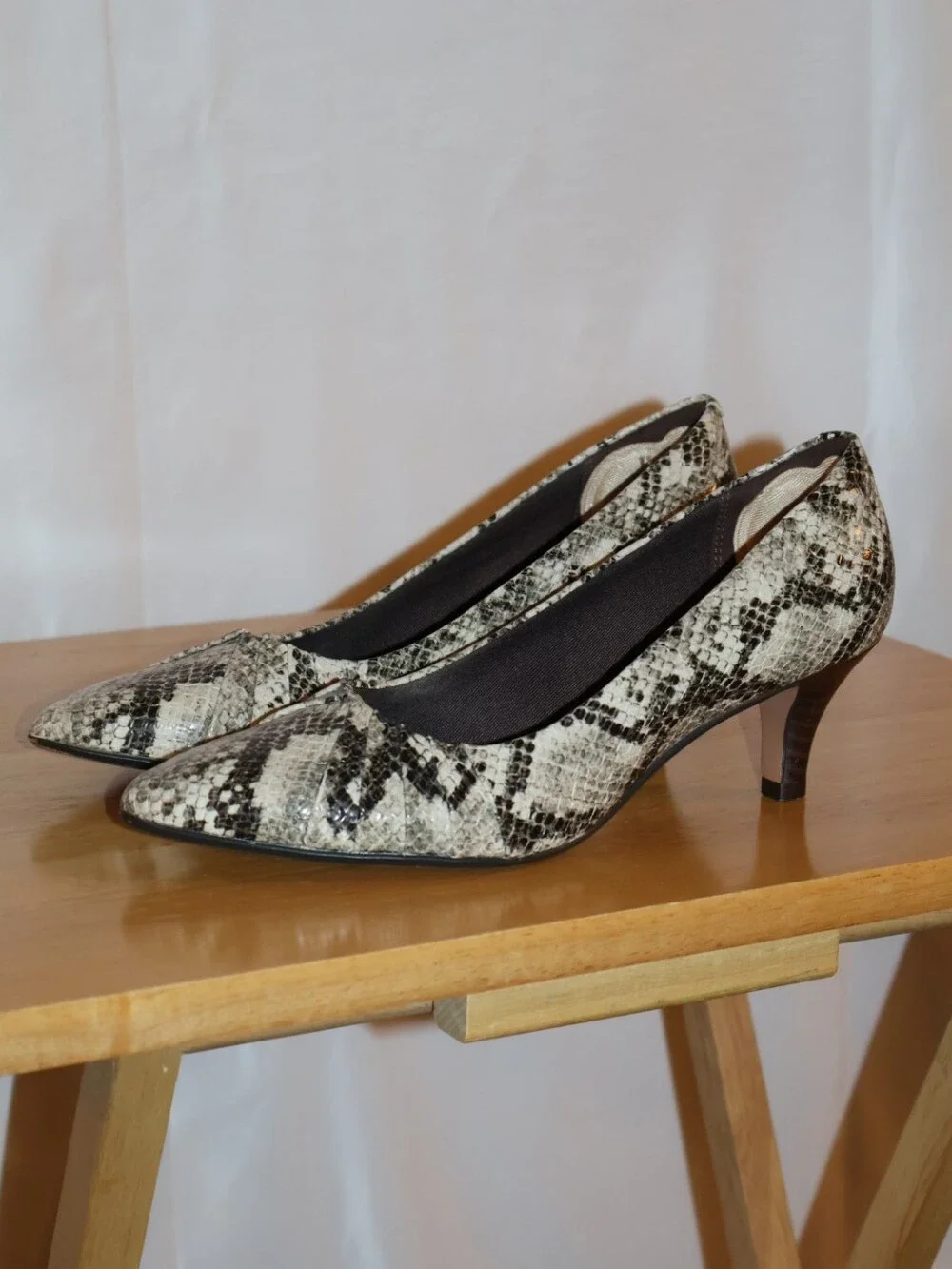 Clarks Linvale Jerica Pumps In Taupe Snake Leather.